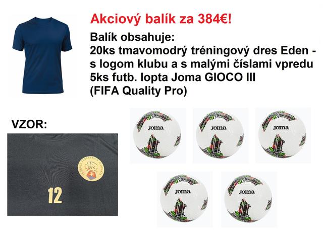 Akciový balík - 20ks tréningový dres Eden tmavomodrá + logo klubu + malé číslo vpredu + 5ks futb.lopta Joma Gioco III - AB_EDEN_GIOCO