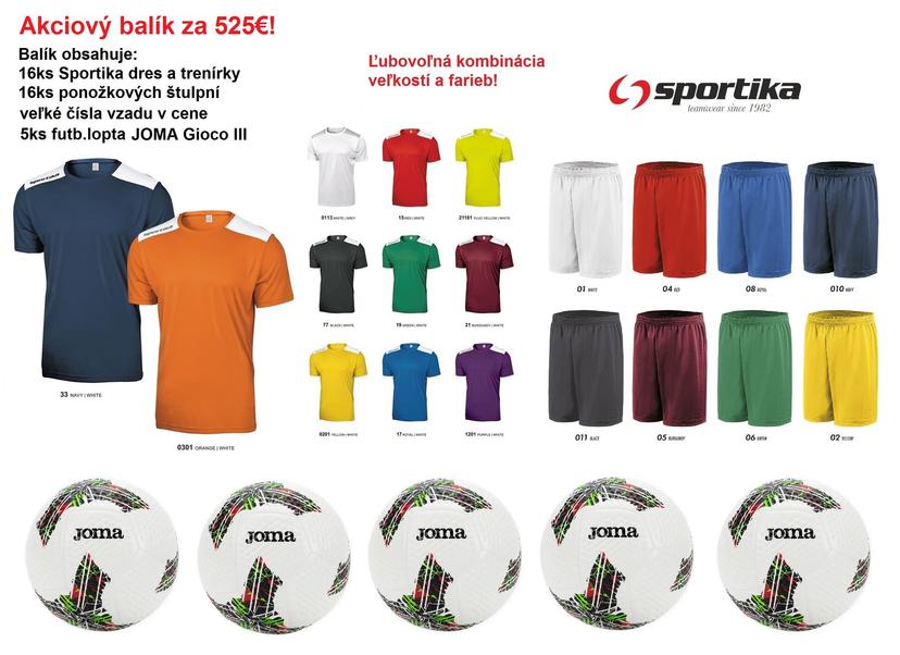 Akciový balík - 16ks dres/trenírky Sportika + 16ks ponožkové štulpne + 5ks futb.lopta Joma Gioco III! - AB_Sportika_GIOCO