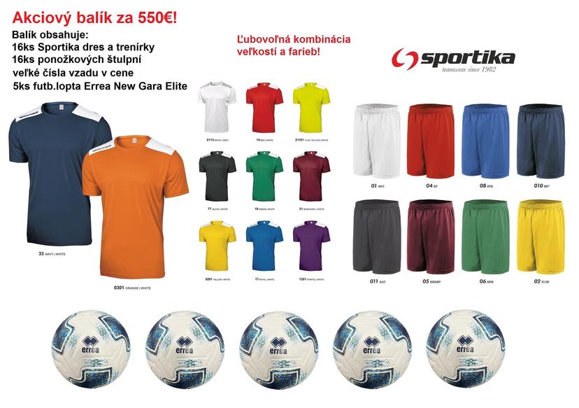 Akciový balík - 16ks dres/trenírky Sportika + 16ks ponožkové štulpne + 5ks futb.lopta Errea New Gara Elite! - AB_Sportika_ENG