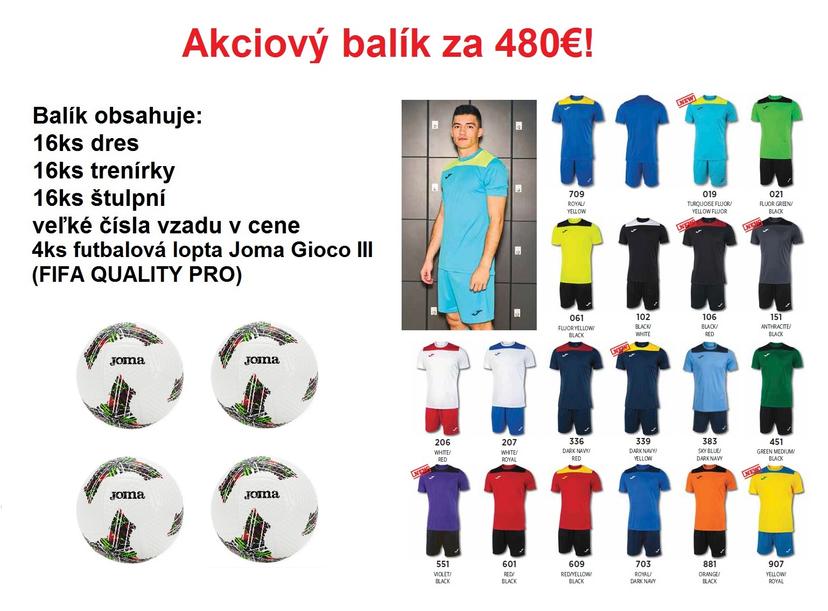 Akciový balík - 16ks Joma Phoenix III dres, trenírky, štulpne a 4ks Joma Gioco futbalová lopta - AB_103124_GIOCO
