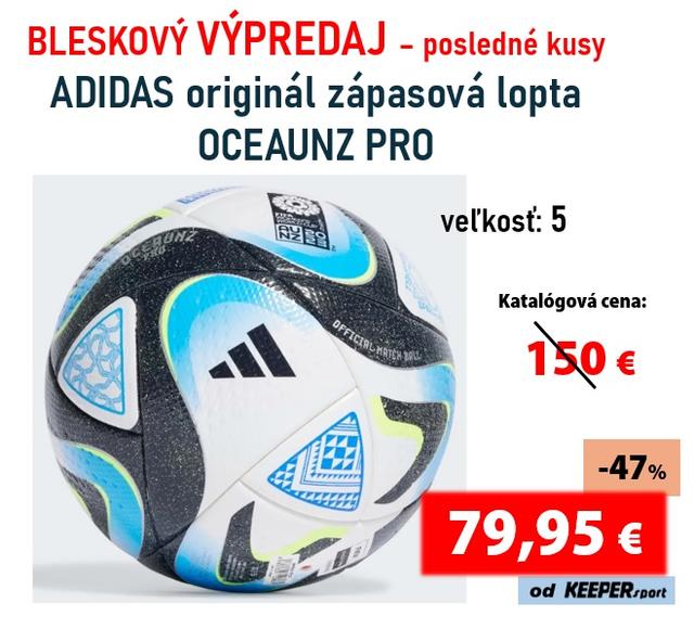 BLESKOVÝ VÝPREDAJ Futbalová lopta ADIDAS zápasová Oceaunz 2023 Pro - od KEEPERsport - HT9011