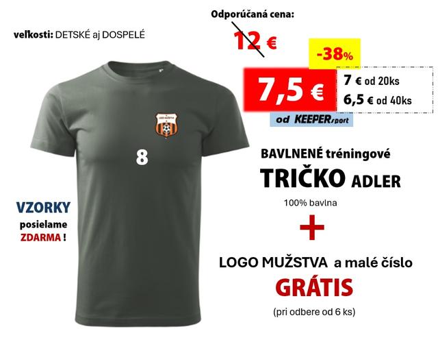 Tréningové tričko ADLER - 100% bavlna + LOGO mužstva a malé číslo GRÁTIS - tr-adler