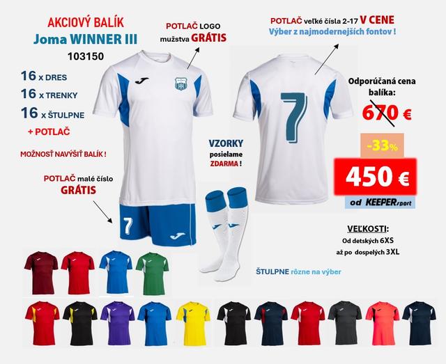 Akciový balík hráčskych setov Joma WINNER III + potlač - b-103150