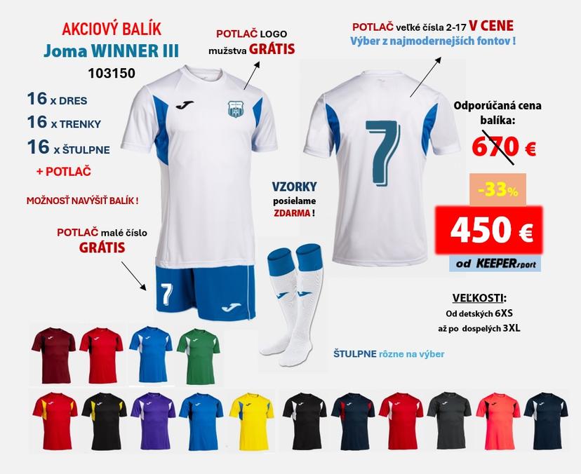 Akciový balík hráčskych setov Joma WINNER III + potlač - b-103150