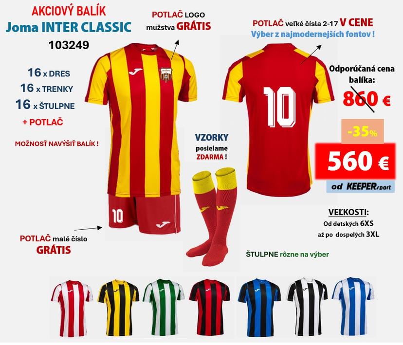 Akciový balík hráčskych setov JOMA INTER CLASSIC + potlač - 103249