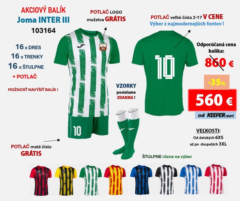 PROFI Akciový BALÍK hráčskych setov  Joma INTER III + potlač - b - 103164