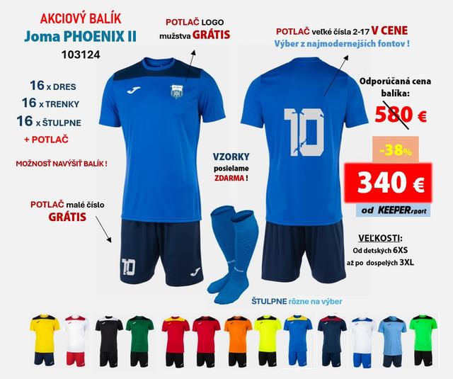 Akciový BALÍK hráčske sety  Joma PHOENIX II + potlač - b - 103124