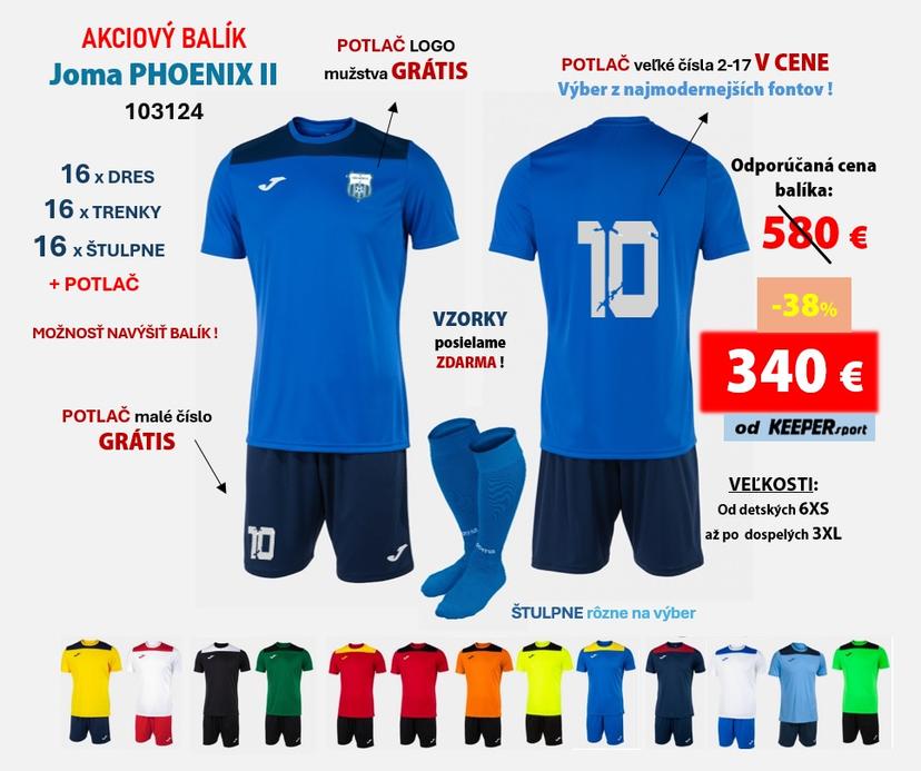 Akciový BALÍK hráčske sety  Joma PHOENIX II + potlač - b - 103124