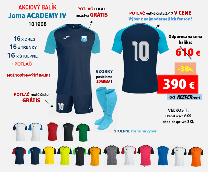 AKCIOVÝ BALÍK hráčske sety JOMA ACADEMY IV + potlač - b - 101968