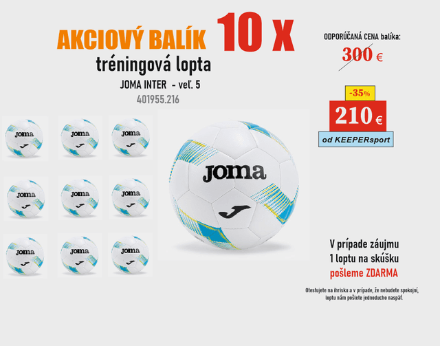 AKCIOVÝ BALÍK - 10 x TRÉNINGOVÁ lopta JOMA INTER - 401955.216 - INTER -  5 - 10x