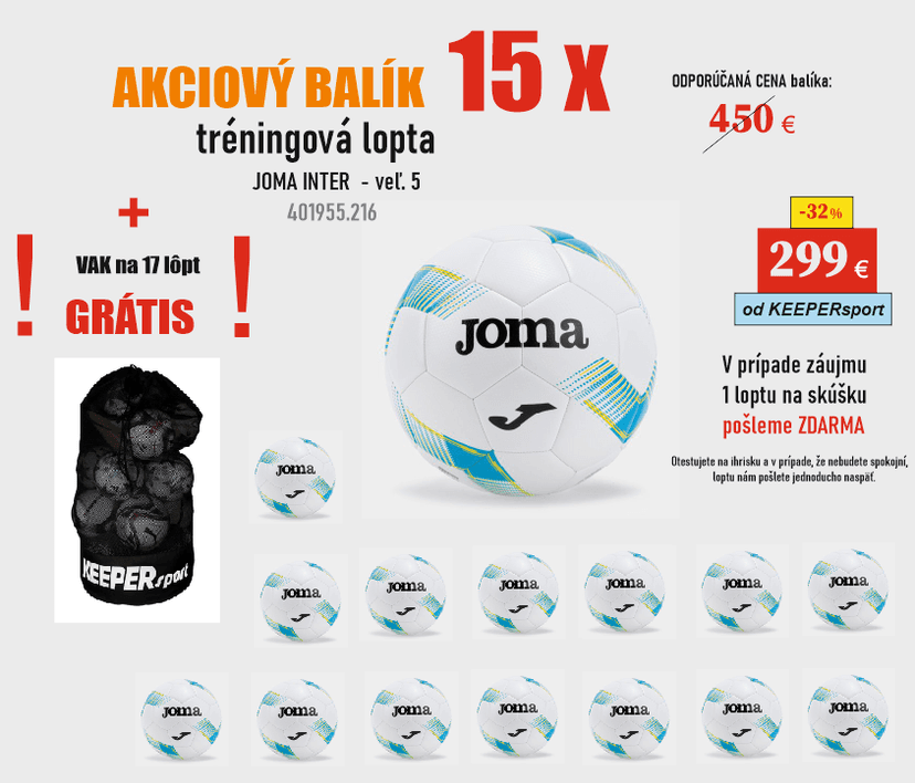 AKCIOVÝ BALÍK - 15 x TRÉNINGOVÁ lopta JOMA INTER - 401955.216 + VAK grátis - INTER -  5 - 15x
