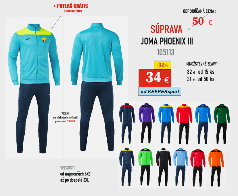 Súprava JOMA PHOENIX III -  105113 + potlač logo mužstva GRÁTIS - 105113 - phoenix III