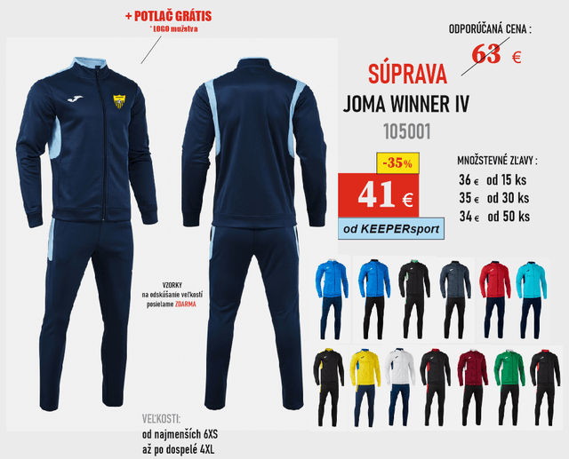 Súprava JOMA WINNER IV -  104201  + potlač logo mužstva GRÁTIS - 104201 - s
