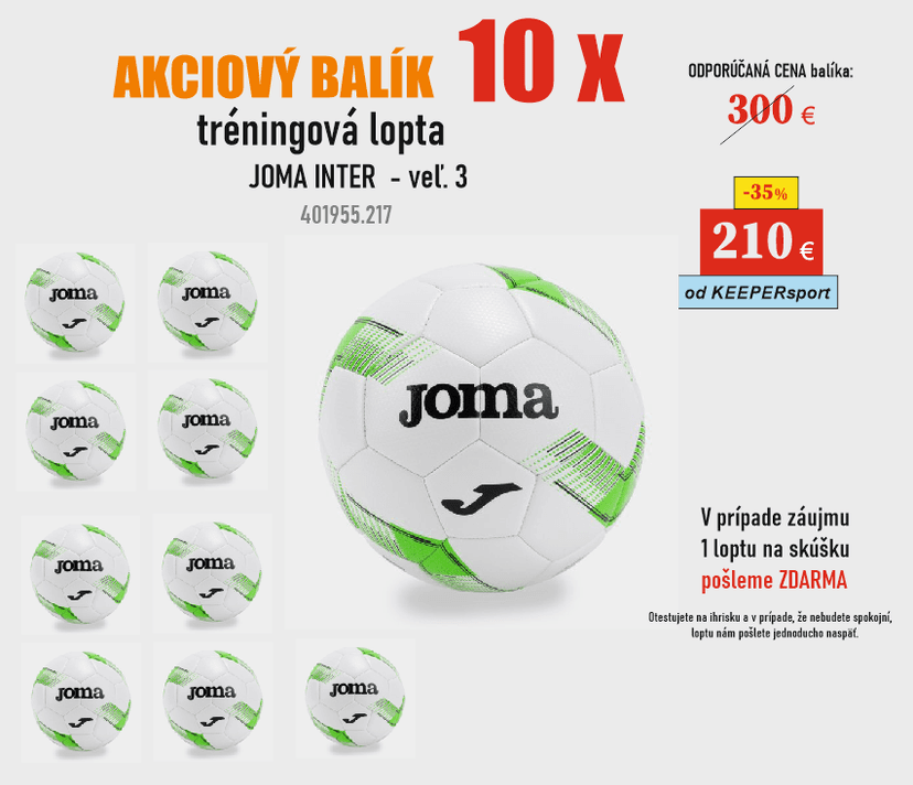 AKCIOVÝ BALÍK 10x TRÉNINGOVÁ lopta JOMA INTER - veľkosť 3 - 401955.217 - INTER - 3 - 10x