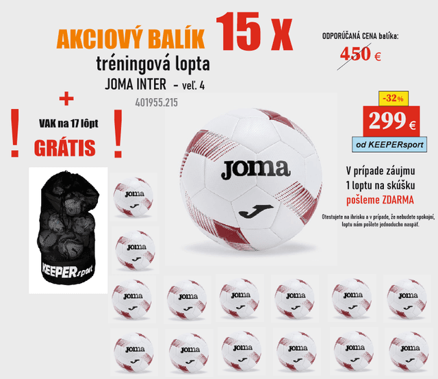 AKCIOVÝ BALÍK - 15 x TRÉNINGOVÁ lopta JOMA INTER - 401955.215 + VAK grátis - INTER -  4 - 15x
