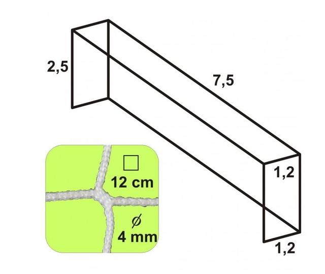 Futbalová sieť 7,5 x 2,5 m // 1,2m x 1,2m  - 699/9