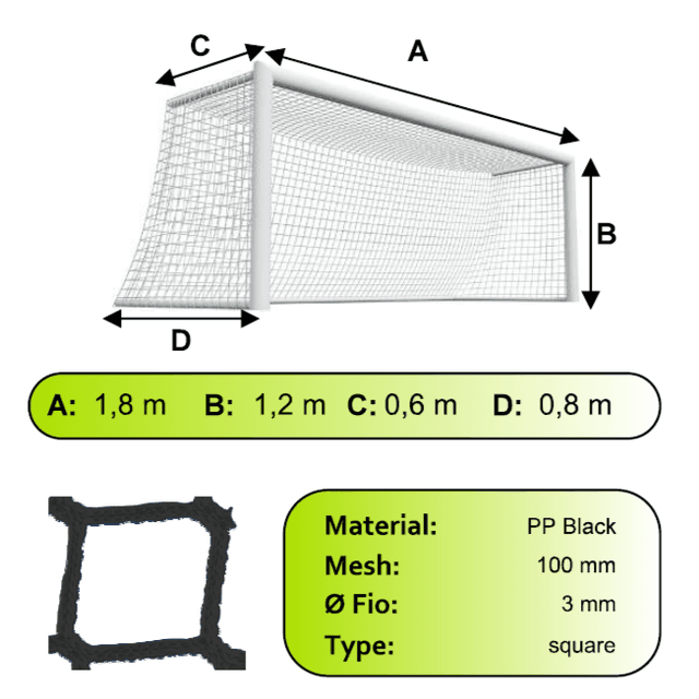 Siete na futbalovú bránku 1,8x1,2x0,6x0,8m/3mm#100mm 2ks čierna - SP181206083100BLACK