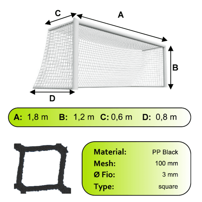 Siete na futbalovú bránku 1,8x1,2x0,6x0,8m/3mm#100mm 2ks čierna - SP181206083100BLACK