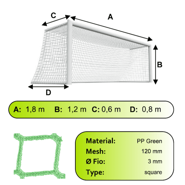Siete na futbalovú bránku 1,8x1,2x0,6x0,8m/3mm#100mm 2ks zelená - SP181206083100G