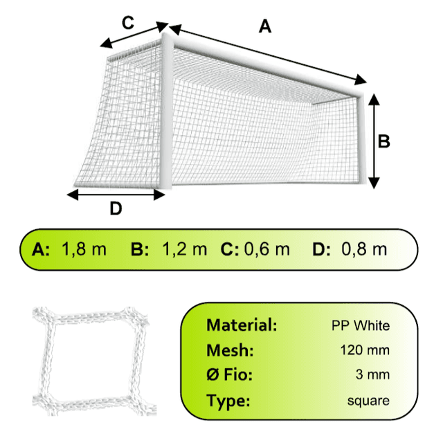 Siete na futbalovú bránku 1,8x1,2x0,6x0,8m/3mm#100mm 2ks biela - SP181206083100W