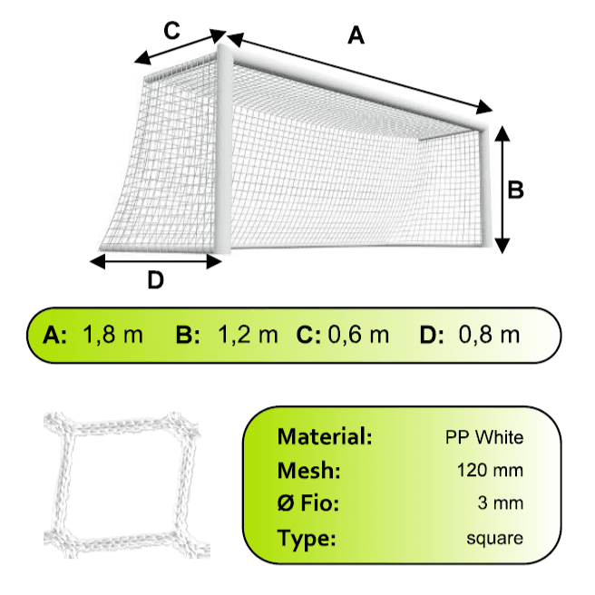 Siete na futbalovú bránku 1,8x1,2x0,6x0,8m/3mm#100mm 2ks biela - SP181206083100W