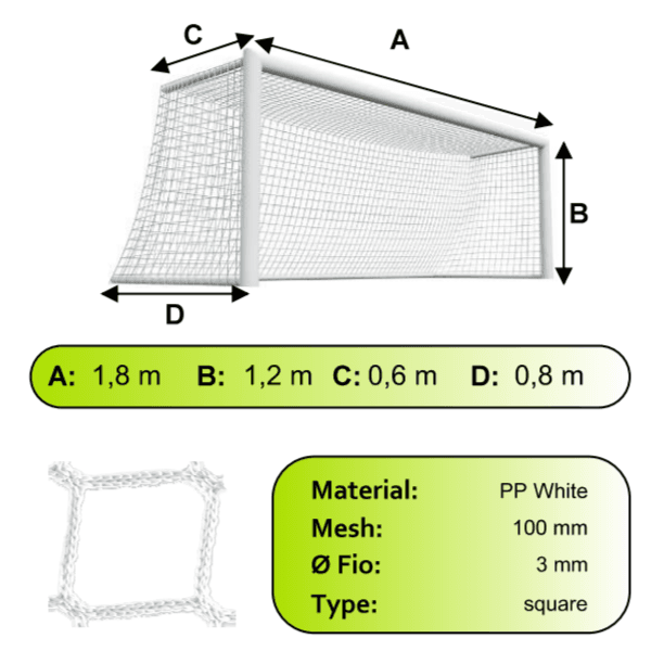 Siete na futbalovú bránku 1,8x1,2x0,6x0,8m/3mm#120mm 2ks biela - SP181206083120W