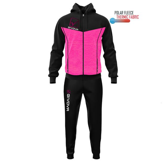 TUTA VISA MELANGE CON CAPPUCCIO POLARFLEECE ROSA FLUO/NERO - TR018P-6010-M