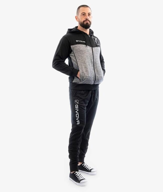 TUTA VISA MELANGE CON CAPPUCCIO POLARFLEECE NERO/GRIGIO SCURO MELANGE - TR018P-1044-L