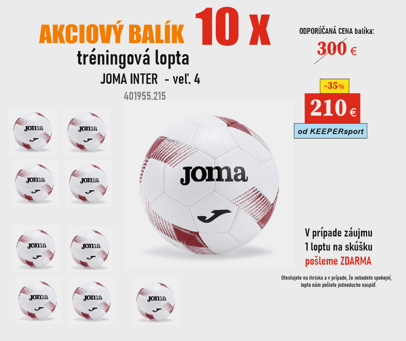 AKCIOVÝ BALÍK 10x TRÉNINGOVÁ lopta JOMA INTER - 401955.215 - INTER - 4 - 10x