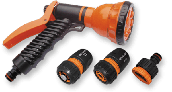 Zavlažovací set - pištol ECO-4440 + 1/2" rýchlospojka + 1/2 rýchlospojka STOP + konektor / adaptér na kohútik 3/4" + 1/2 " v jednom - BDS ECO-4440SET